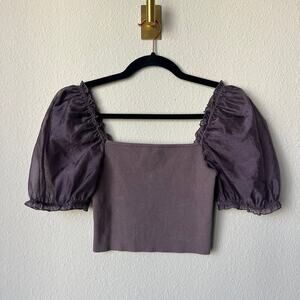 Aritzia Wilfred Stanza Ribbed Puff Sleeve Top in Mauve Size S